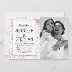Rose Gold Paint Splatters Engagement Announcements