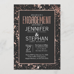 Rose Gold Paint Splatters Engagement Party Invites