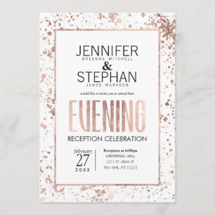 Rose Gold Paint Splatters Evening Reception Invite