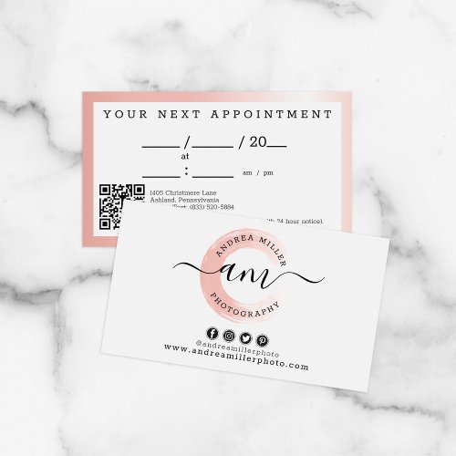 Rose Gold Paint Swash Chic Logo Salon Appointment Business Card