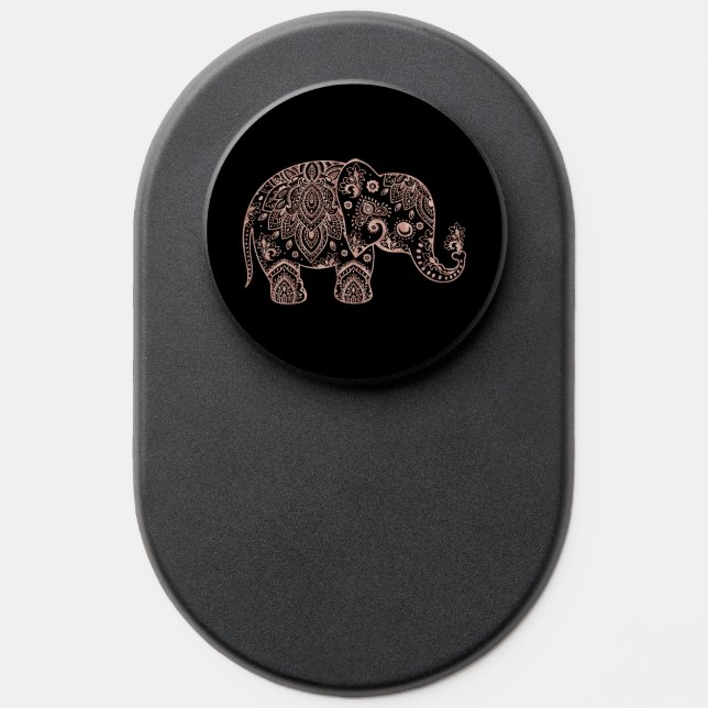 Rose gold paisley elephant on black. PopSocket (Popsocket)