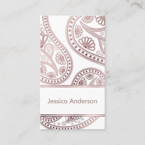 Rose Gold Paisley Trio Patterns on Editable White Business Card