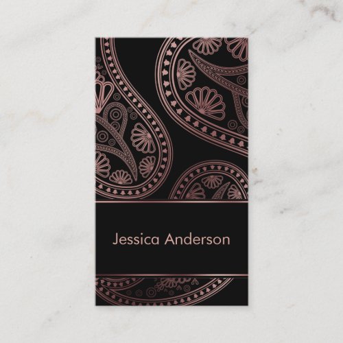 Rose Gold Paisley Trio Patterns w Editable Black Business Card