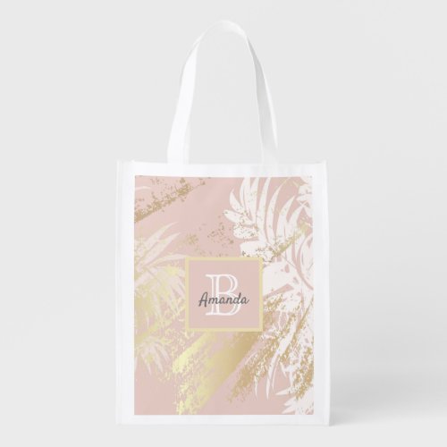 Rose gold palm foliage gold modern abstract grocery bag