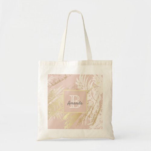 Rose gold palm foliage gold modern abstract tote bag