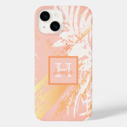 Rose gold palm leaves foliage monogram Case_Mate iPhone 14 case