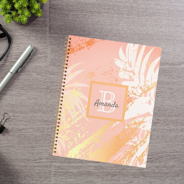 Rose gold palm leaves modern elegant monogram notebook (Creator Uploaded)