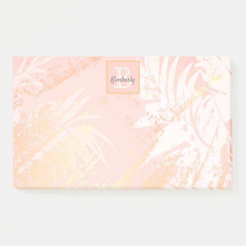 Rose gold palm leaves monogram post_it notes