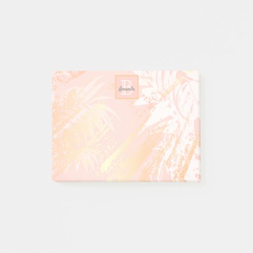 Rose gold palm leaves monogram post_it notes