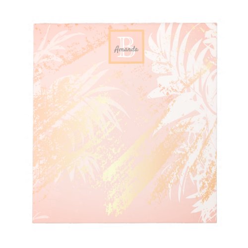 Rose gold palm tree foliage monogram notepad