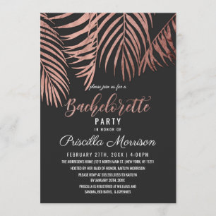 Rose Gold Palm Tree Fronds Black Bachelorette Invitation