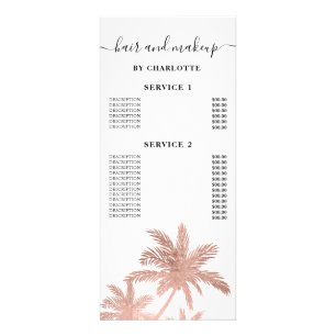 Rose gold palm tree hair makeup price rack card