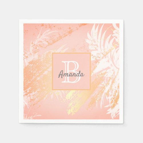 Rose gold palm tree leaves birthday napkins