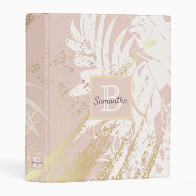 Rose gold palm tree leaves monogram mini binder (Front/Spine)