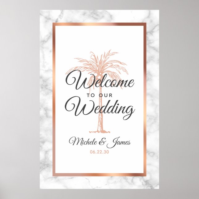 Rose Gold Palm Tree Marble Wedding Welcome Poster (Front)