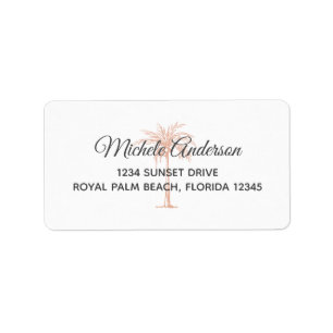 Rose Gold Palm Tree Wedding RSVP Return Address Label