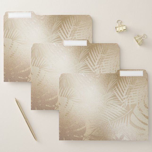 Rose Gold Palms Luxury Shiny Tropical Leaves Glam File Folder (Set)