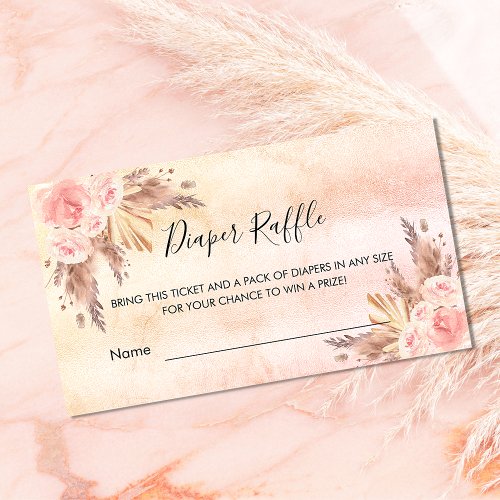 Rose gold pampas baby shower diaper raffle ticket enclosure card