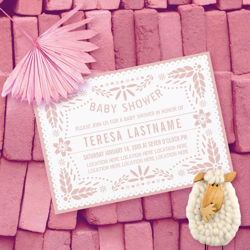 Rose gold papel picado Mexican baby girl shower Invitation