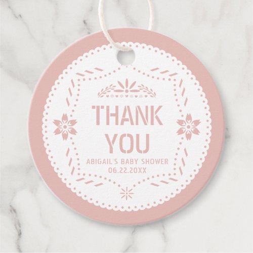 Rose gold papel picado Thank You Baby Girl Shower Favor Tags