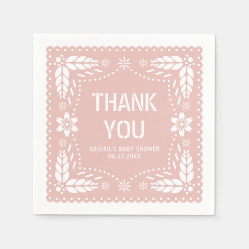 Rose gold papel picado Thank You Baby Girl Shower Napkins