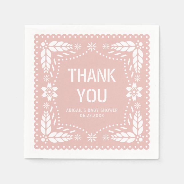 Rose gold papel picado Thank You Baby Girl Shower Napkins (Front)