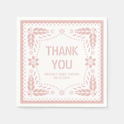 Rose gold papel picado Thank You Baby Girl Shower Napkins