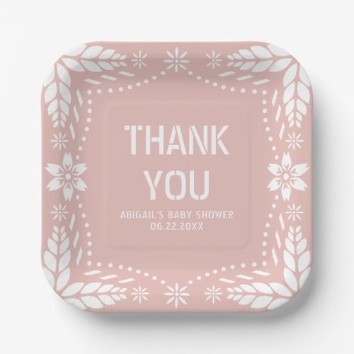 Rose gold papel picado Thank You Baby Girl Shower Paper Plates