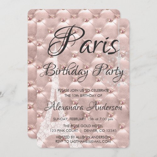 Rose Gold Paris Blush Pink Birthday Party Invitation