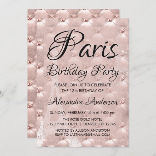 Rose Gold Paris Blush Pink Birthday Party Invitation
