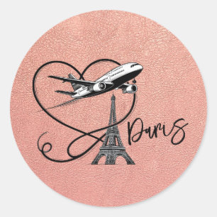 Rose Gold Paris Passport Classic Round Sticker