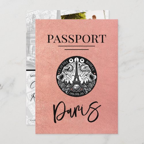 Rose Gold Paris Passport Save the Date