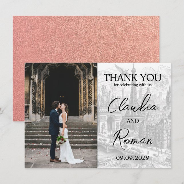 Rose Gold Paris Passport Thank You Card (Front/Back)