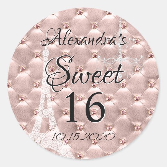 Rose Gold Paris Sweet Sixteen Birthday Party Classic Round Sticker ...