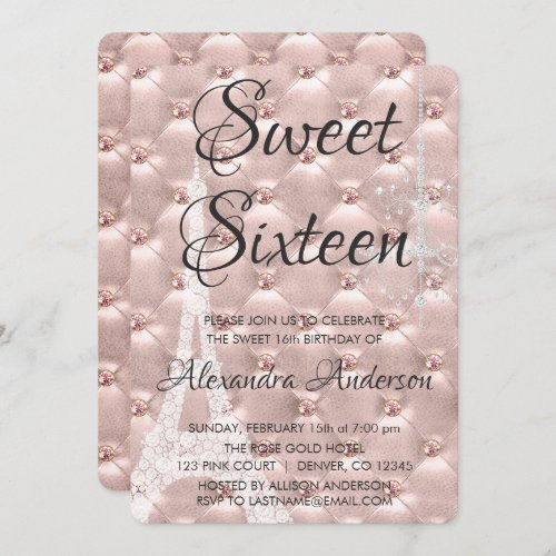 Rose Gold Paris Sweet Sixteen Birthday Party Invitation