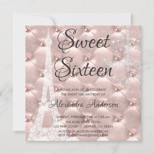 Rose Gold Paris Sweet Sixteen Birthday Party Invitation