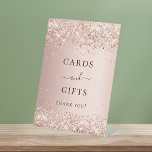 Rose gold party cards gifts pedestal sign<br><div class="desc">A faux rose gold background with confetti.  With the text: Cards and Gifts. Thank you!</div>