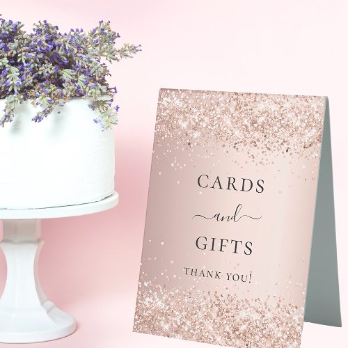 Rose gold party cards gifts table tent sign