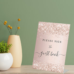 Rose gold party guest book sign