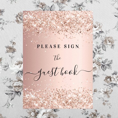 Rose gold party guest book sign