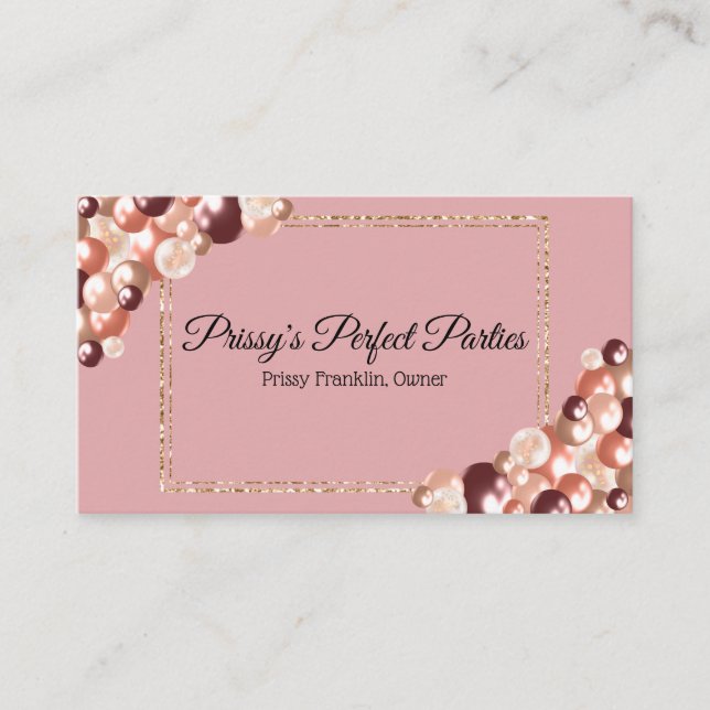 Rose Gold Party Planning Business Card (Front)