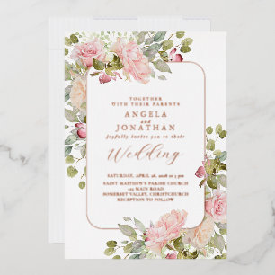 Rose Gold Pastel Florals Wedding Foil Invitation