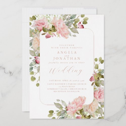 Rose Gold Pastel Florals Wedding Foil Invitation