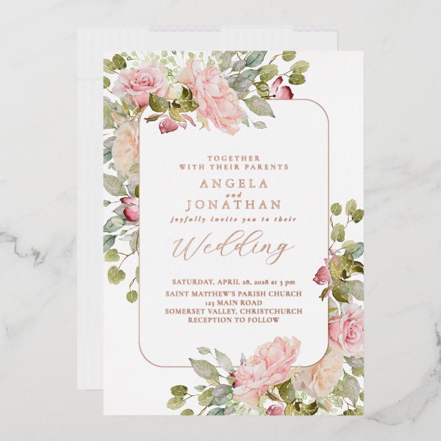 Rose Gold Pastel Florals Wedding Foil Invitation (Envelope)