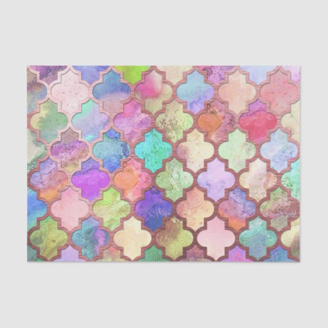 Rose Gold & Pastel Moroccan Quatrefoil Tissue Paper (Front)