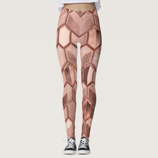Rose Gold Pattern Design – Elegant Luxury Metallic Leggings (Front)