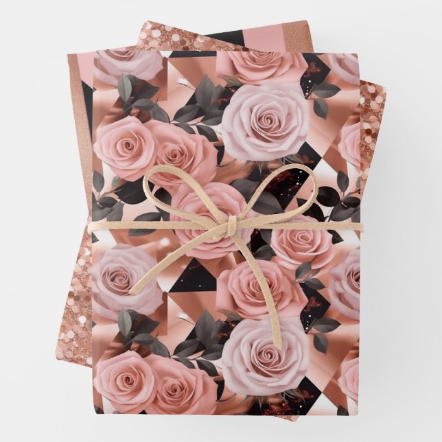 Rose Gold Pattern Wrapping Paper Sheets (In situ)