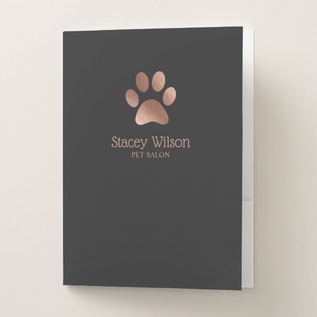 Rose Gold Paw Print Logo On Charcoal Background Pocket Folder (Front)