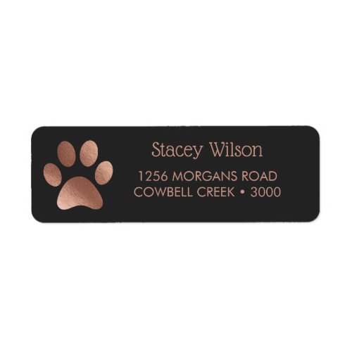 Rose Gold Paw Print Logo On Deep Charcoal Label