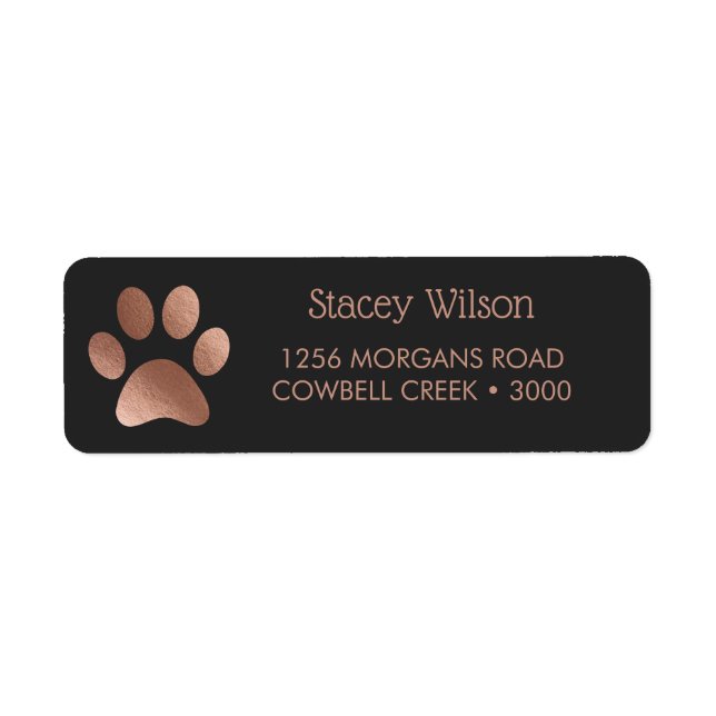 Rose Gold Paw Print Logo On Deep Charcoal Label (Front)